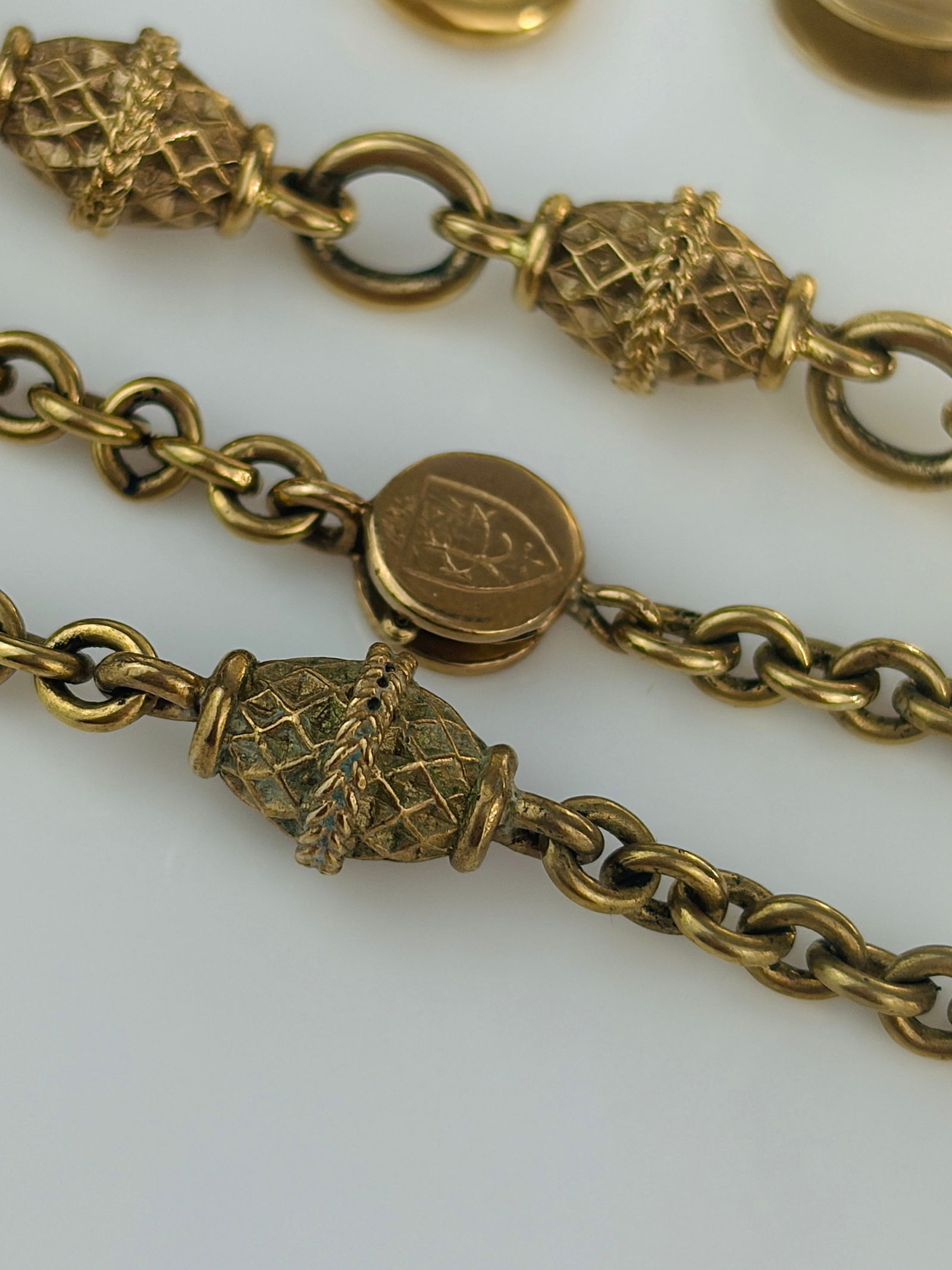 unusual design heavy 9ct gold fancy link chain necklace and bracelet set - 4