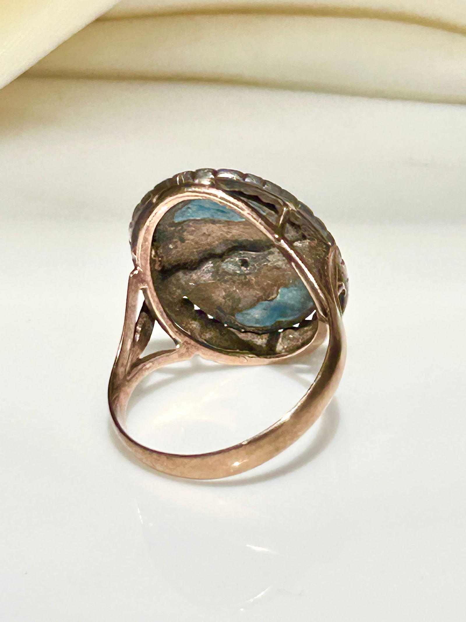 large antique blue enamel and marcasite gold ring - 4