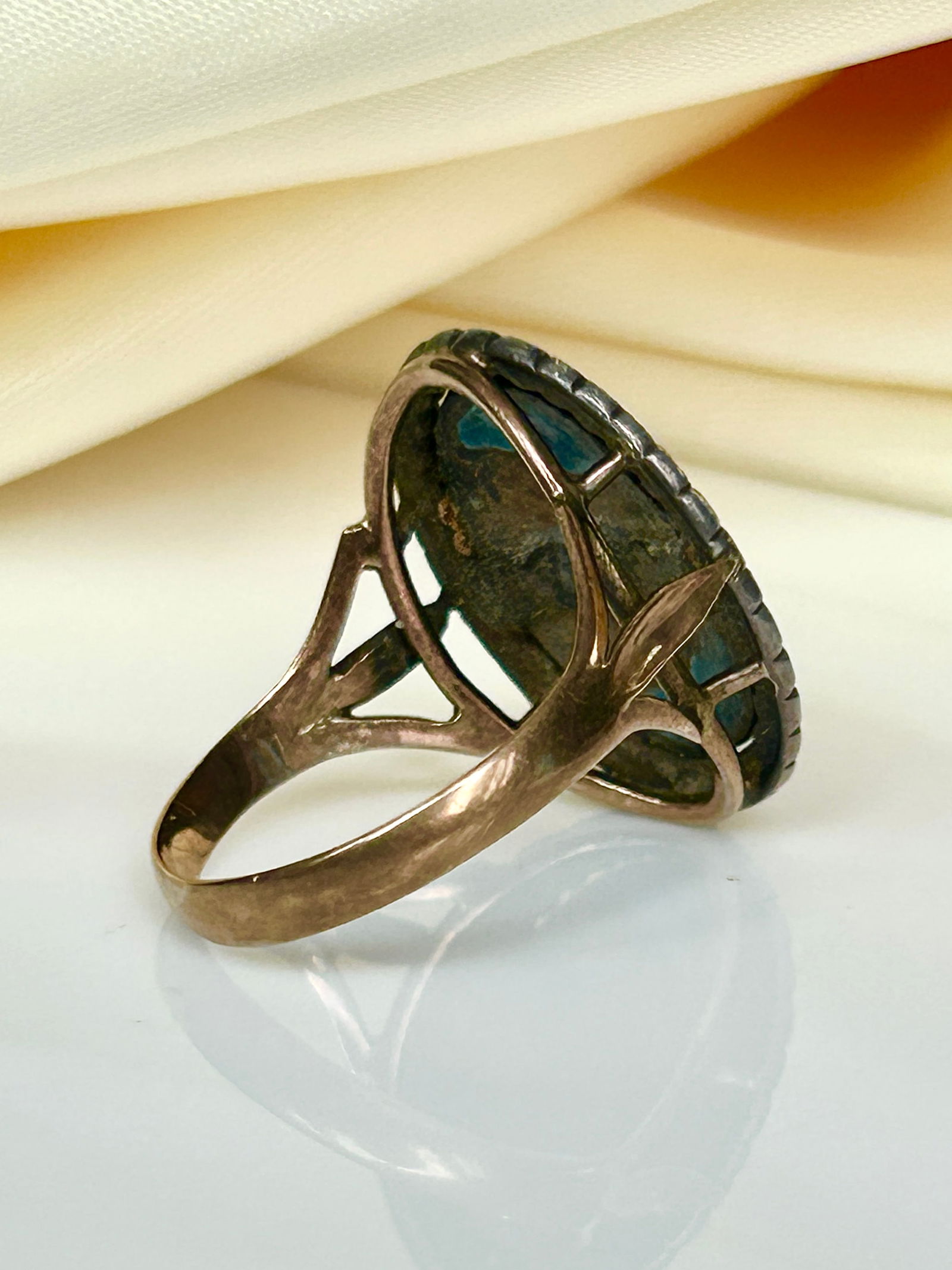 large antique blue enamel and marcasite gold ring - 9