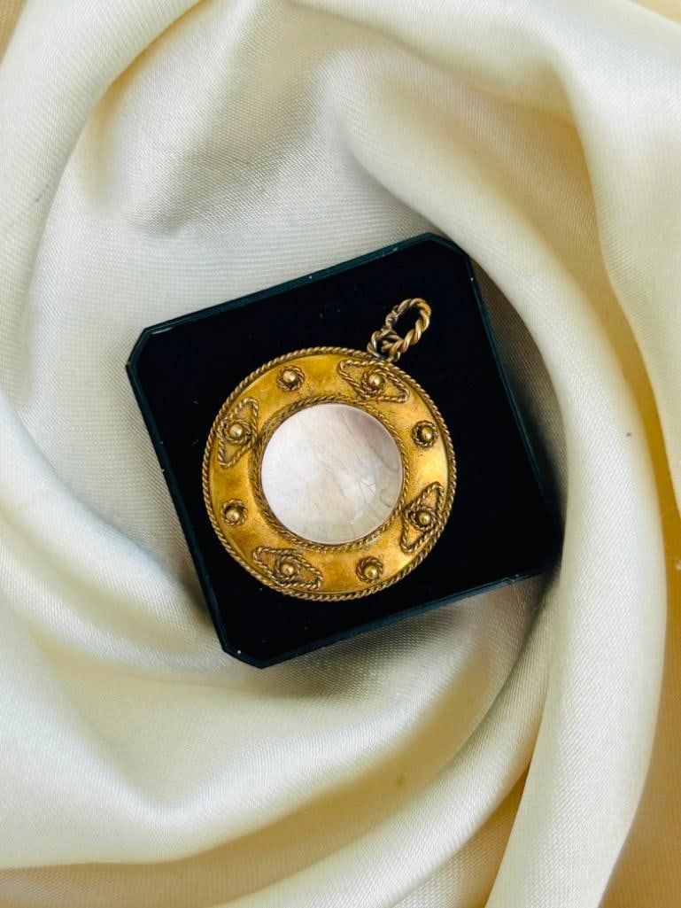 Large Chunky Antique 15ct Yellow Gold Crystal Pendant Locket Back - 2
