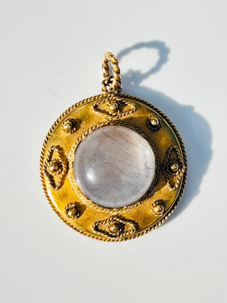 Large Chunky Antique 15ct Yellow Gold Crystal Pendant Locket Back - 3
