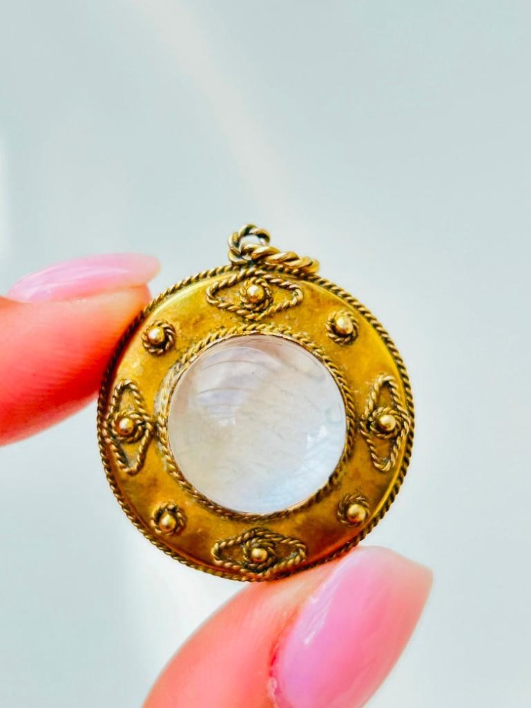 Large Chunky Antique 15ct Yellow Gold Crystal Pendant Locket Back - 4