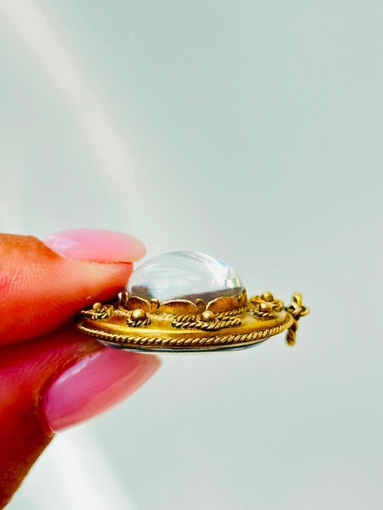 Large Chunky Antique 15ct Yellow Gold Crystal Pendant Locket Back - 5
