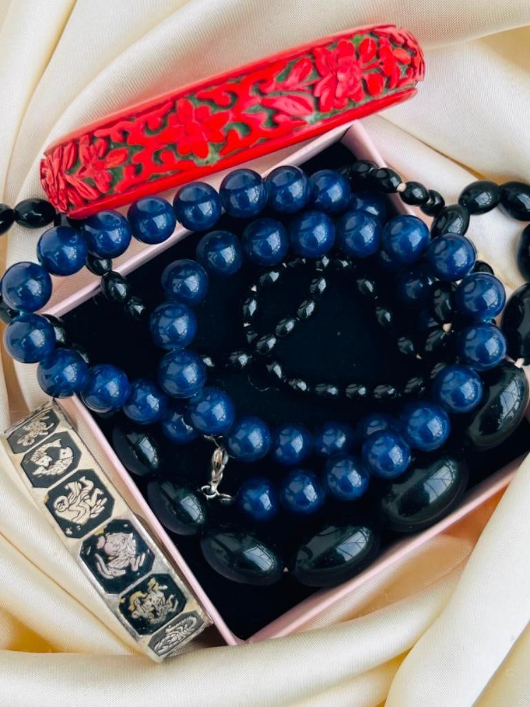 Large Mixed Lot of Jewellery inc Jet Bead Necklace and Lapis Necklace and Chinese Bangle (1 of 2)