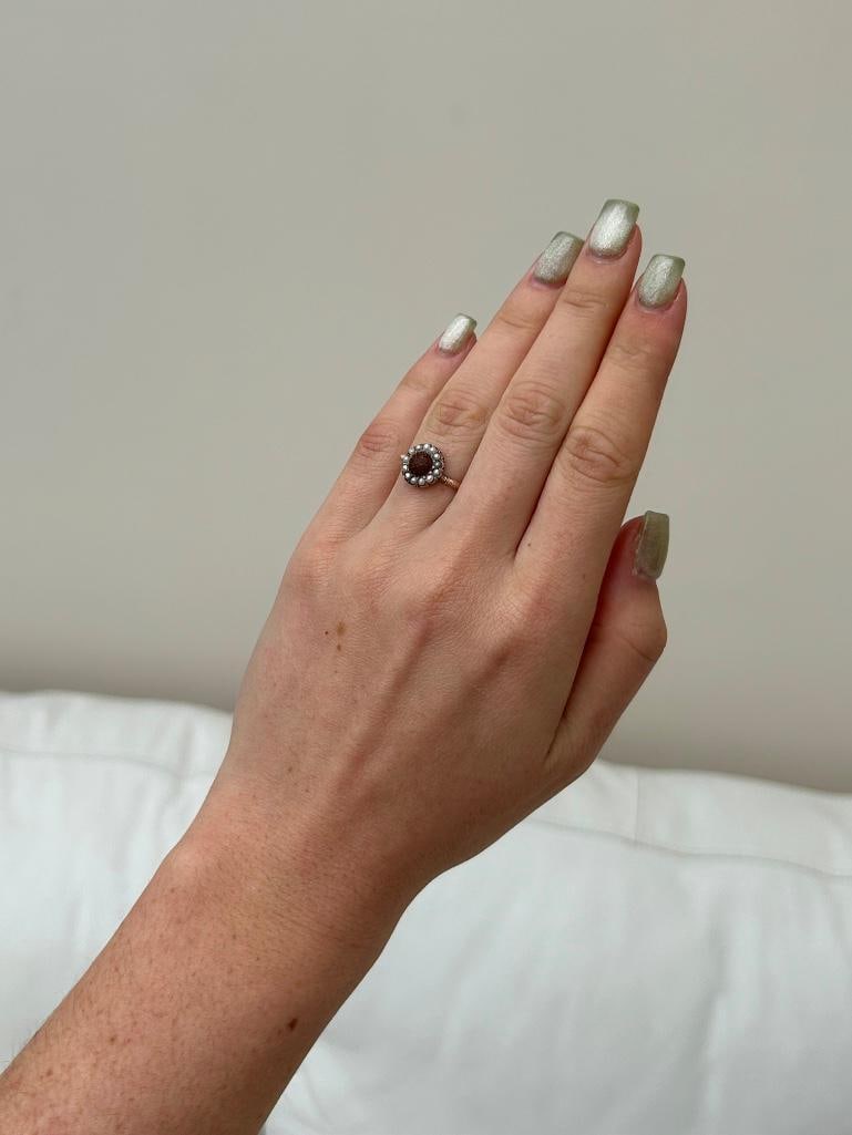 Antique 9ct Gold Goldstone and Pearl Ring - 3