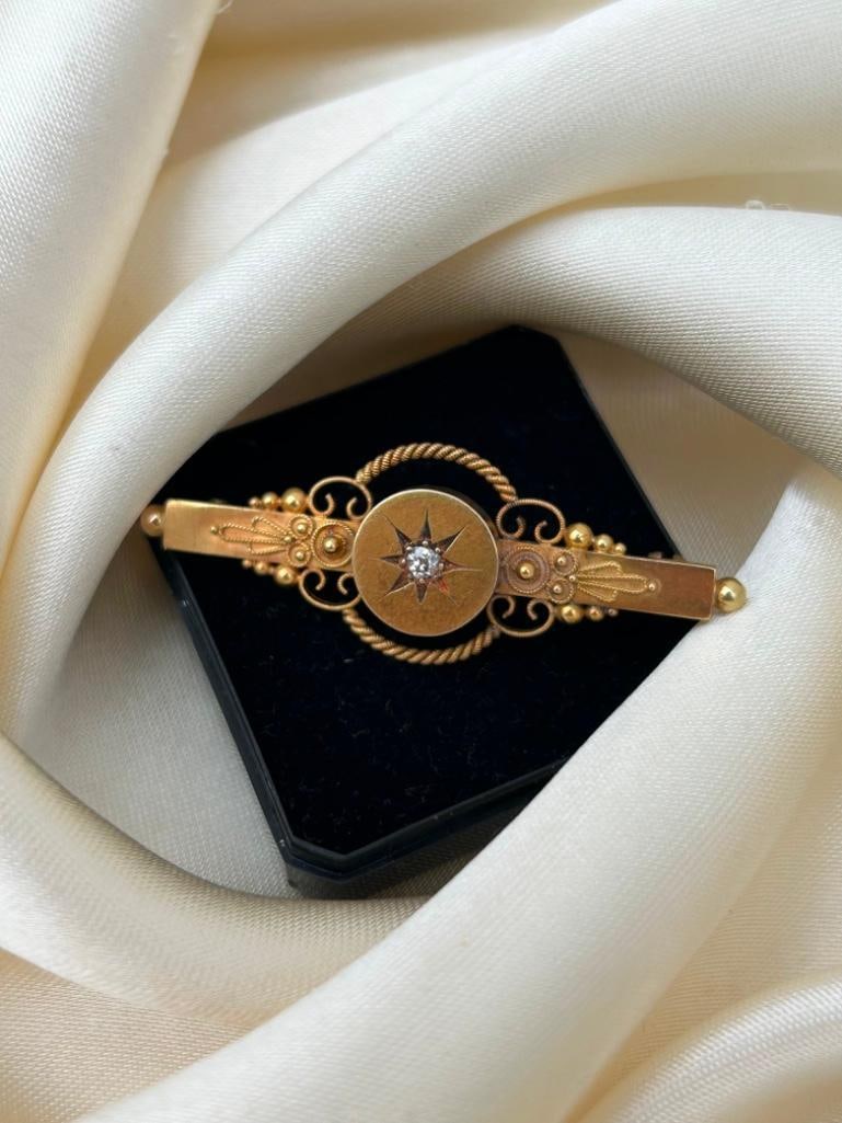 Antique 15ct Yellow Gold Diamond Star Brooch - 3