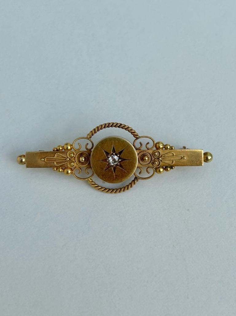 Antique 15ct Yellow Gold Diamond Star Brooch - 4