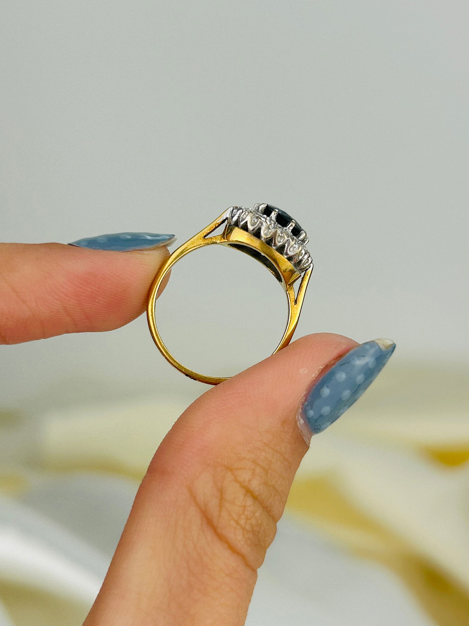 Antique Sapphire and Diamond Cluster Ring in 18ct Gold - 7