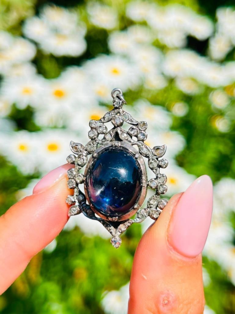 Chunky Antique Cabochon Garnet and Rose Cut Diamond Carbuncle c.1850 Brooch / Pendant - 2