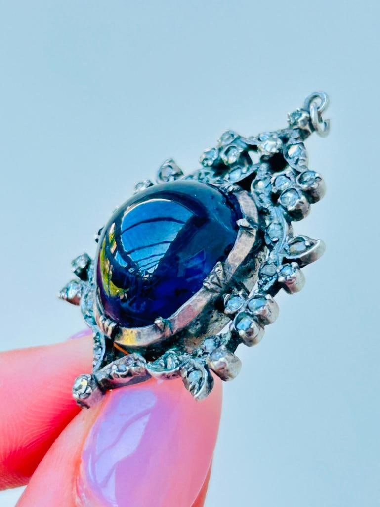 Chunky Antique Cabochon Garnet and Rose Cut Diamond Carbuncle c.1850 Brooch / Pendant - 4