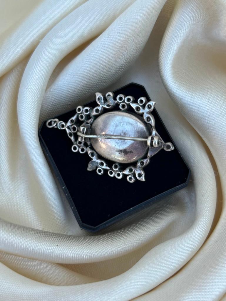 Chunky Antique Cabochon Garnet and Rose Cut Diamond Carbuncle c.1850 Brooch / Pendant - 7