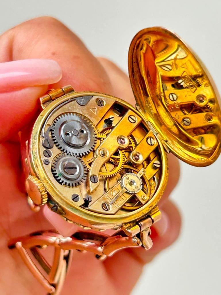 *Antique 9ct Gold Red 12 Watch and Bracelet with Turquoise and Pearl Dial Surround - 10