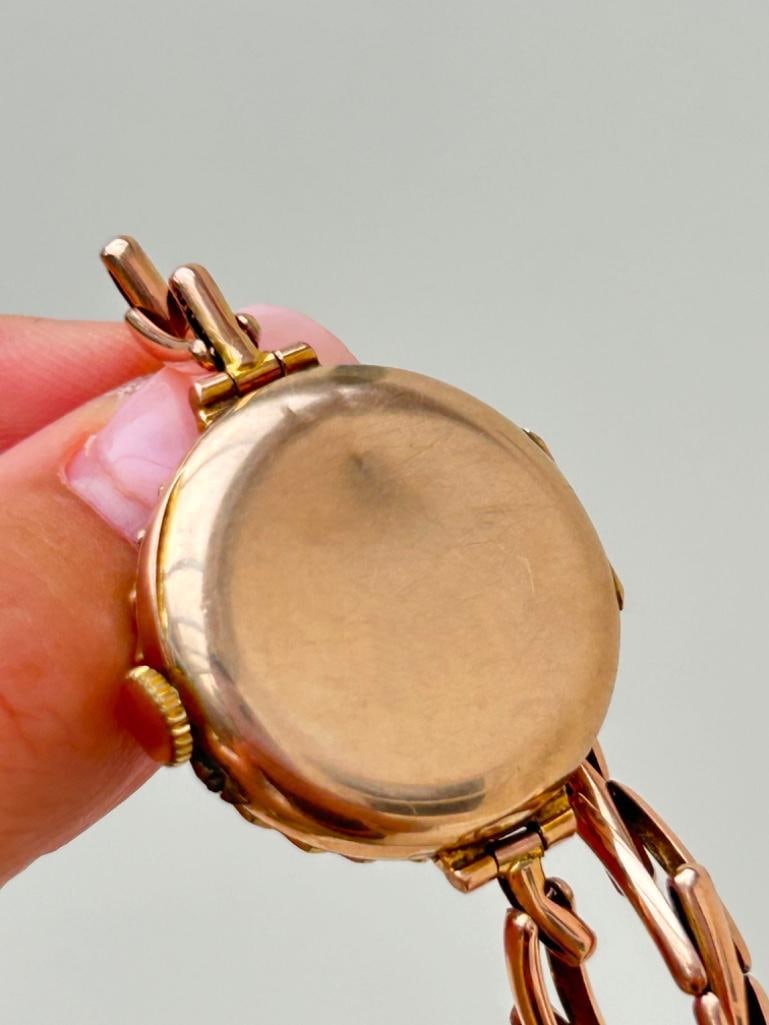 *Antique 9ct Gold Red 12 Watch and Bracelet with Turquoise and Pearl Dial Surround - 9