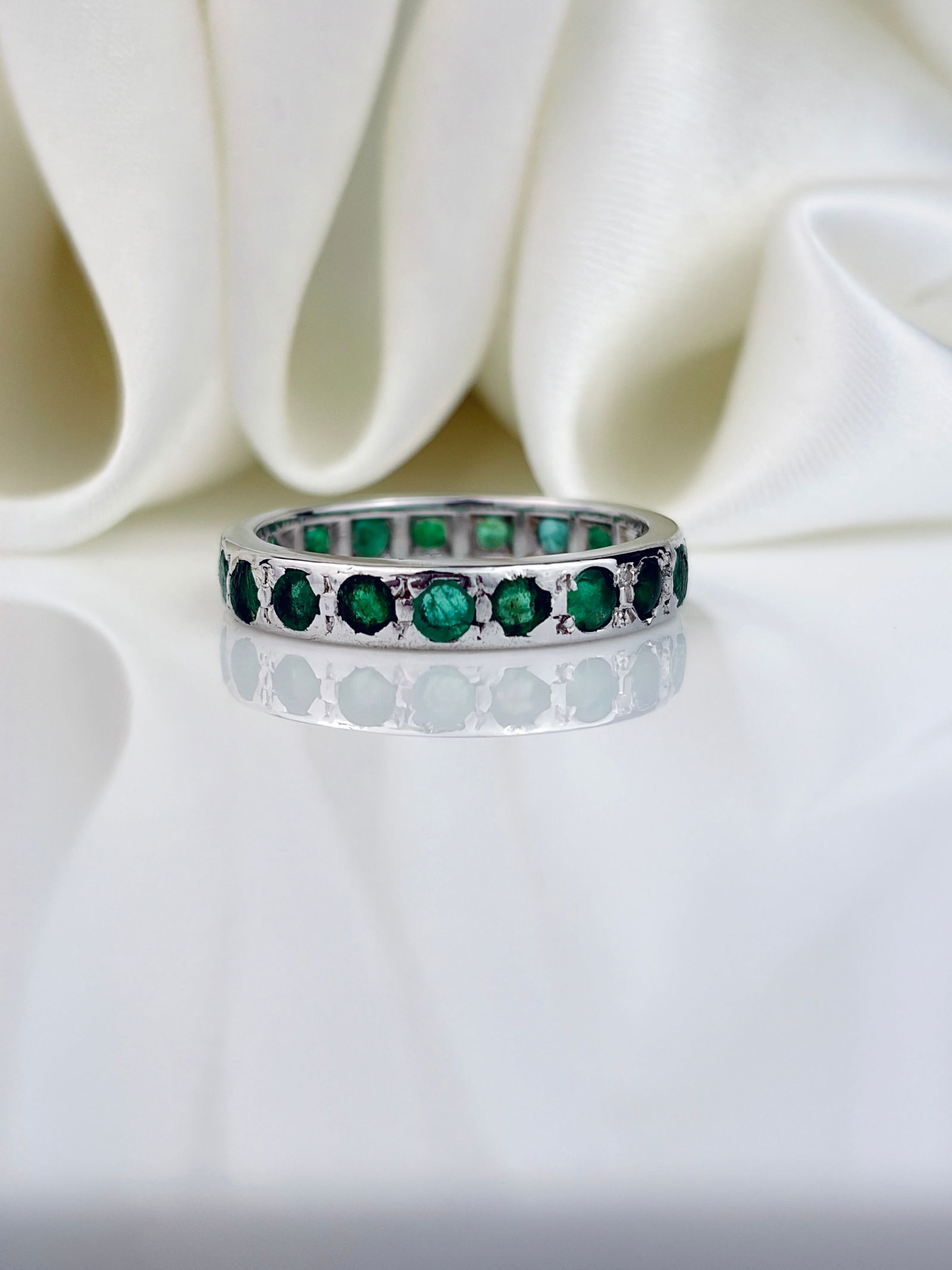 LOVELY PLATINUM EMERALD FULL ETERNITY RING - 2