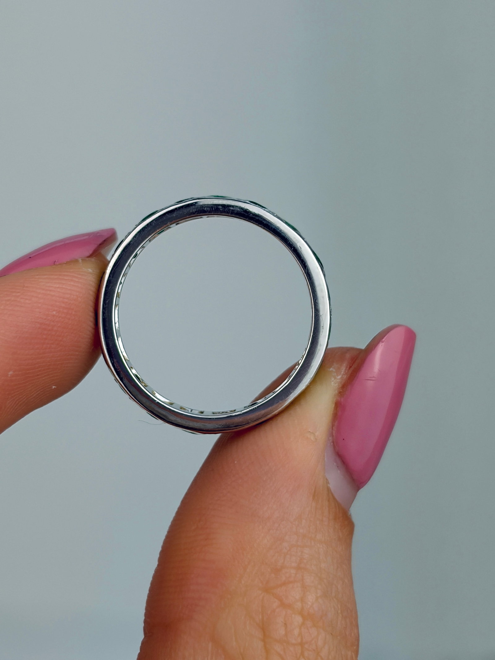 LOVELY PLATINUM EMERALD FULL ETERNITY RING - 5