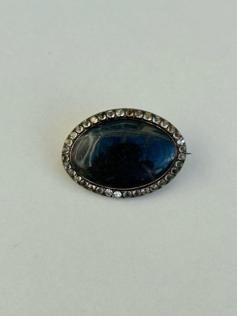 Georgian Gold and Paste Halo Crystal Locket Front Brooch - 4