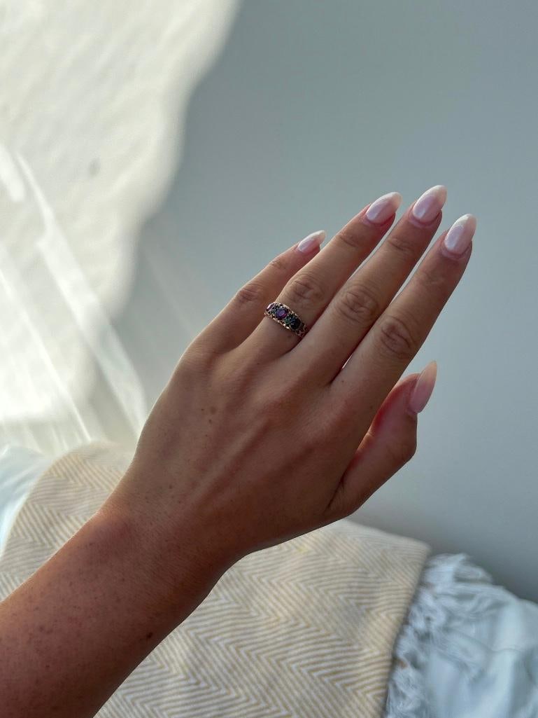 Antique gold gem set band ring - 2