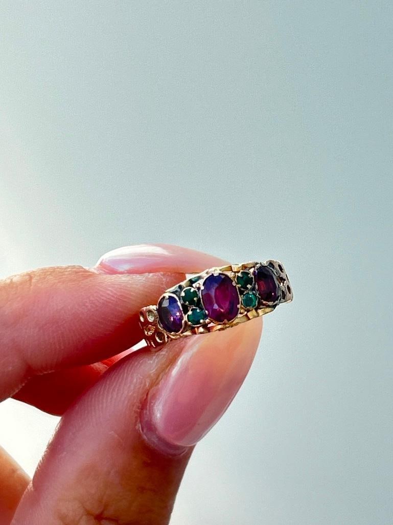 Antique gold gem set band ring - 4