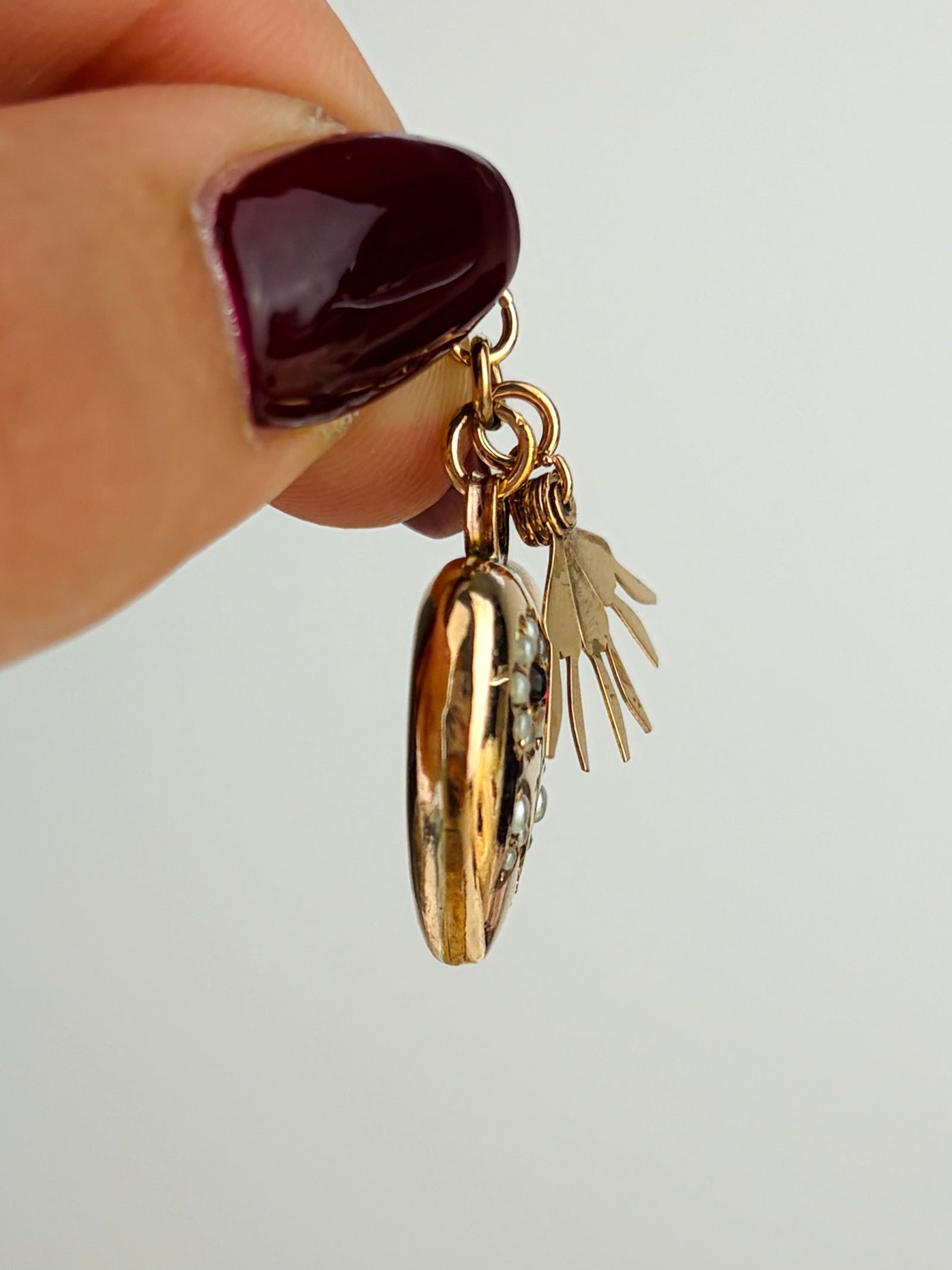 Antique Ruby and Pearl Flower Heart Pendant - 4