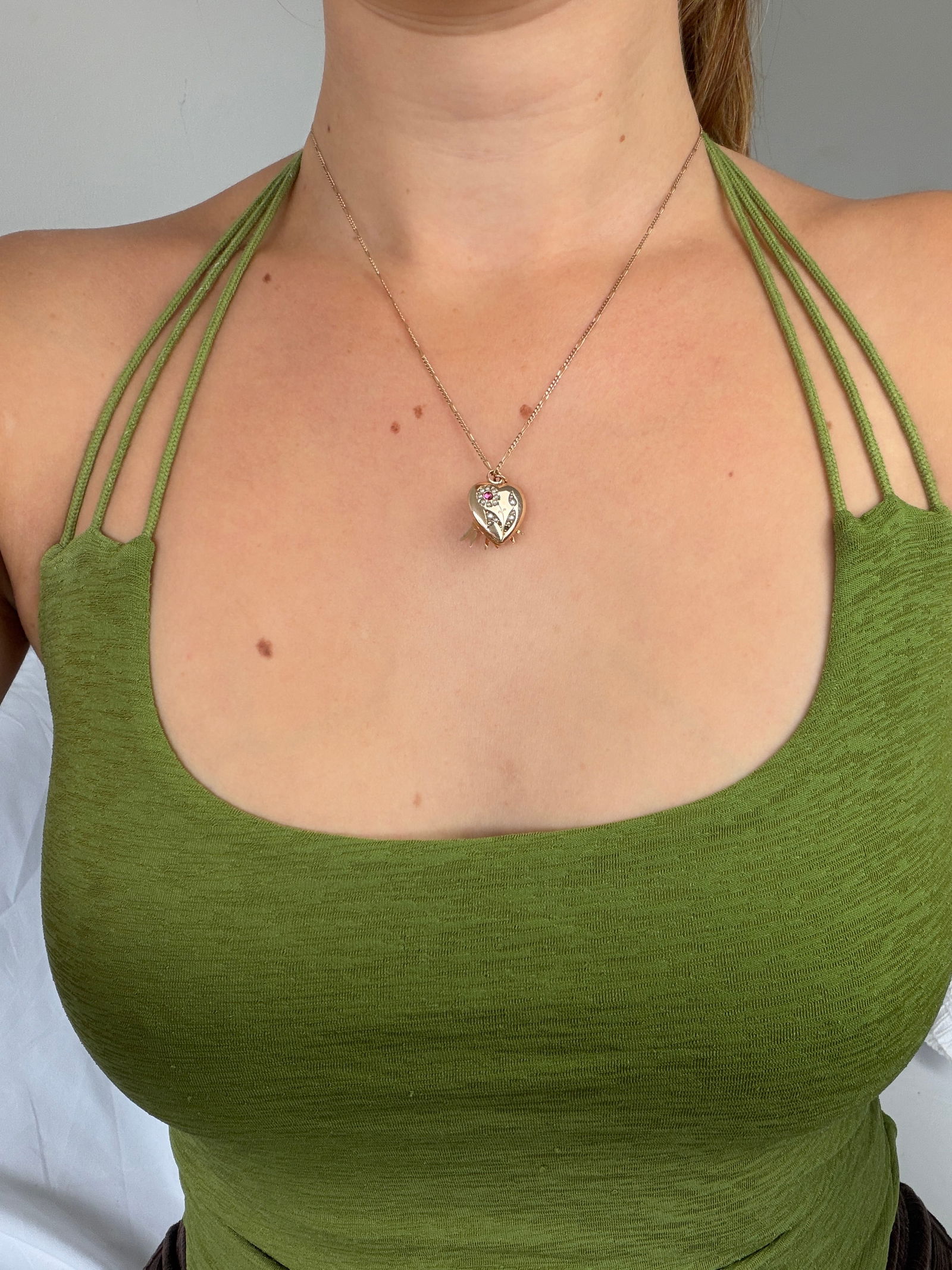 Antique Ruby and Pearl Flower Heart Pendant - 7