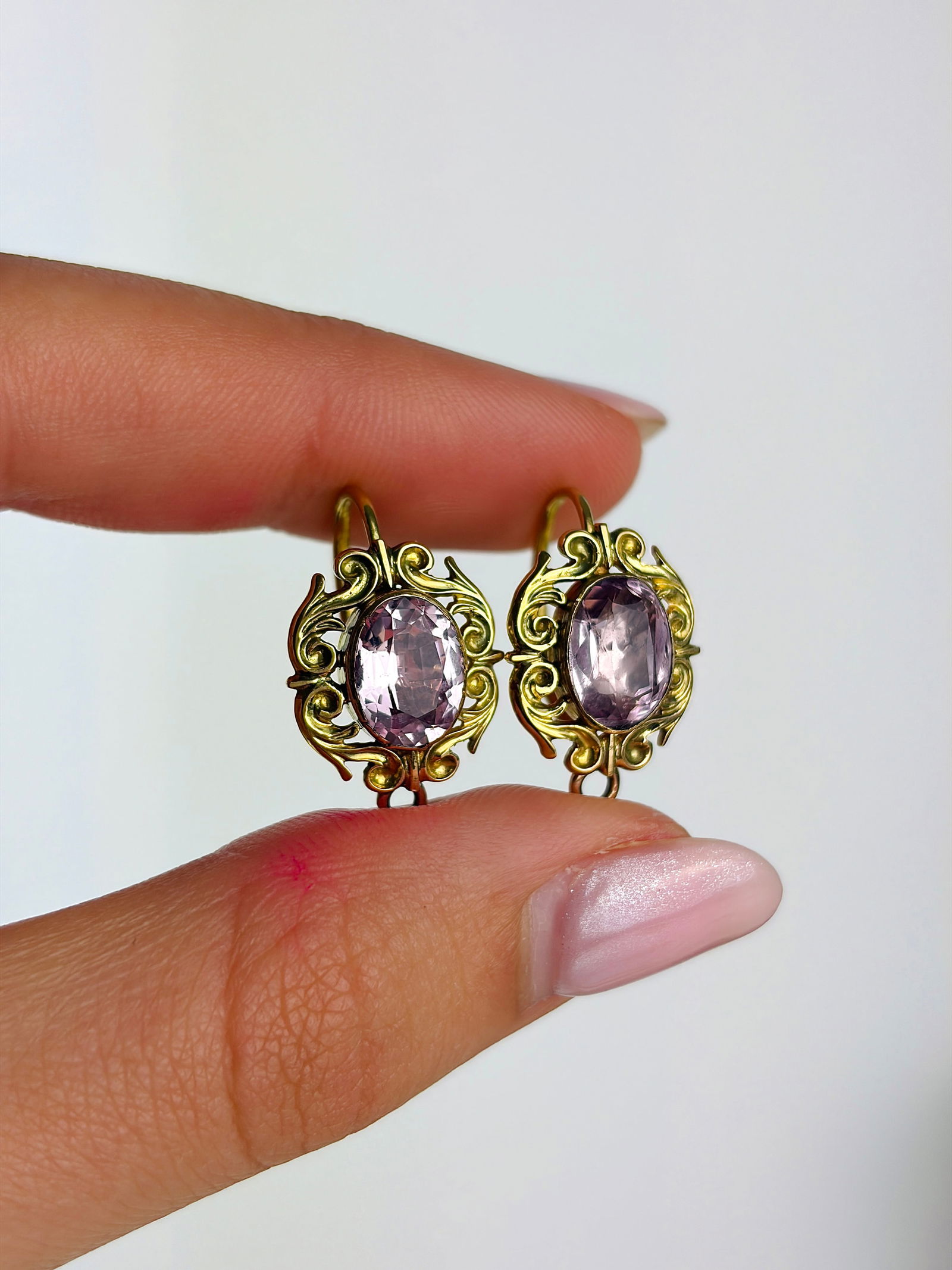 Incredible Antique 18ct yellow gold Amethyst and diamond Boxed Necklace and Earrings Suite - 7