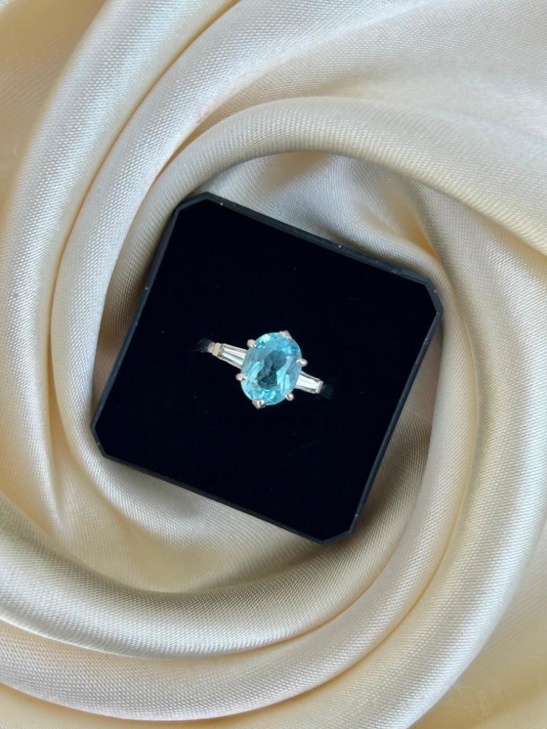 Platinum Blue Topaz and Diamond Ring - 2