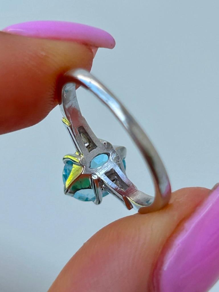 Platinum Blue Topaz and Diamond Ring - 3