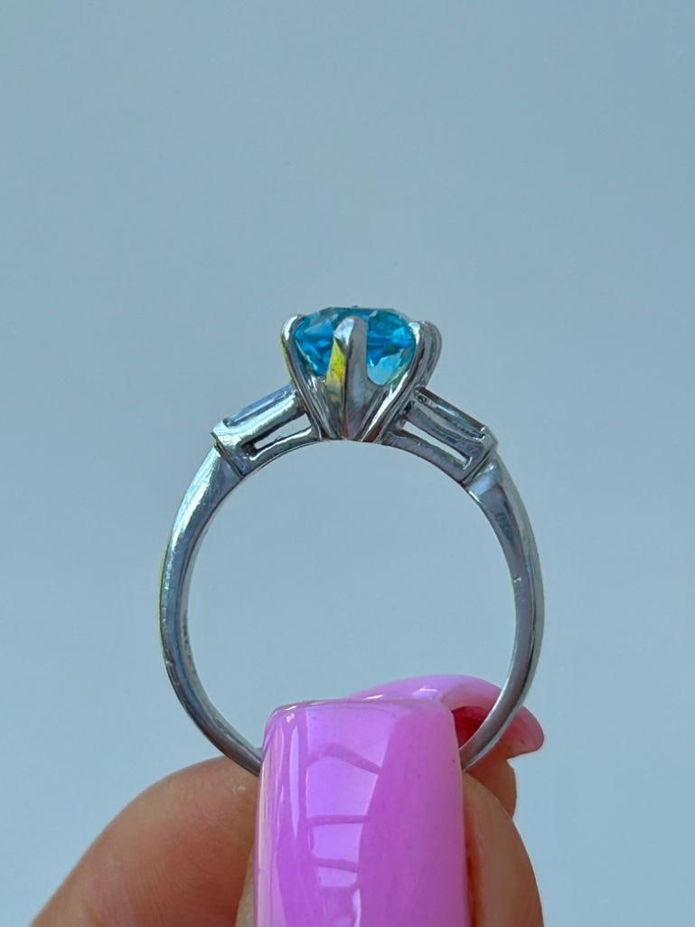 Platinum Blue Topaz and Diamond Ring - 5
