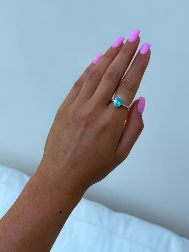 Platinum Blue Topaz and Diamond Ring - 7
