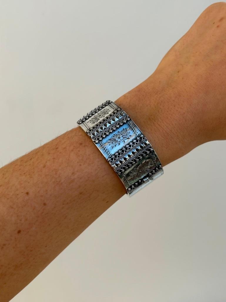 Chunky Antique Silver Bangle Bracelet - 5