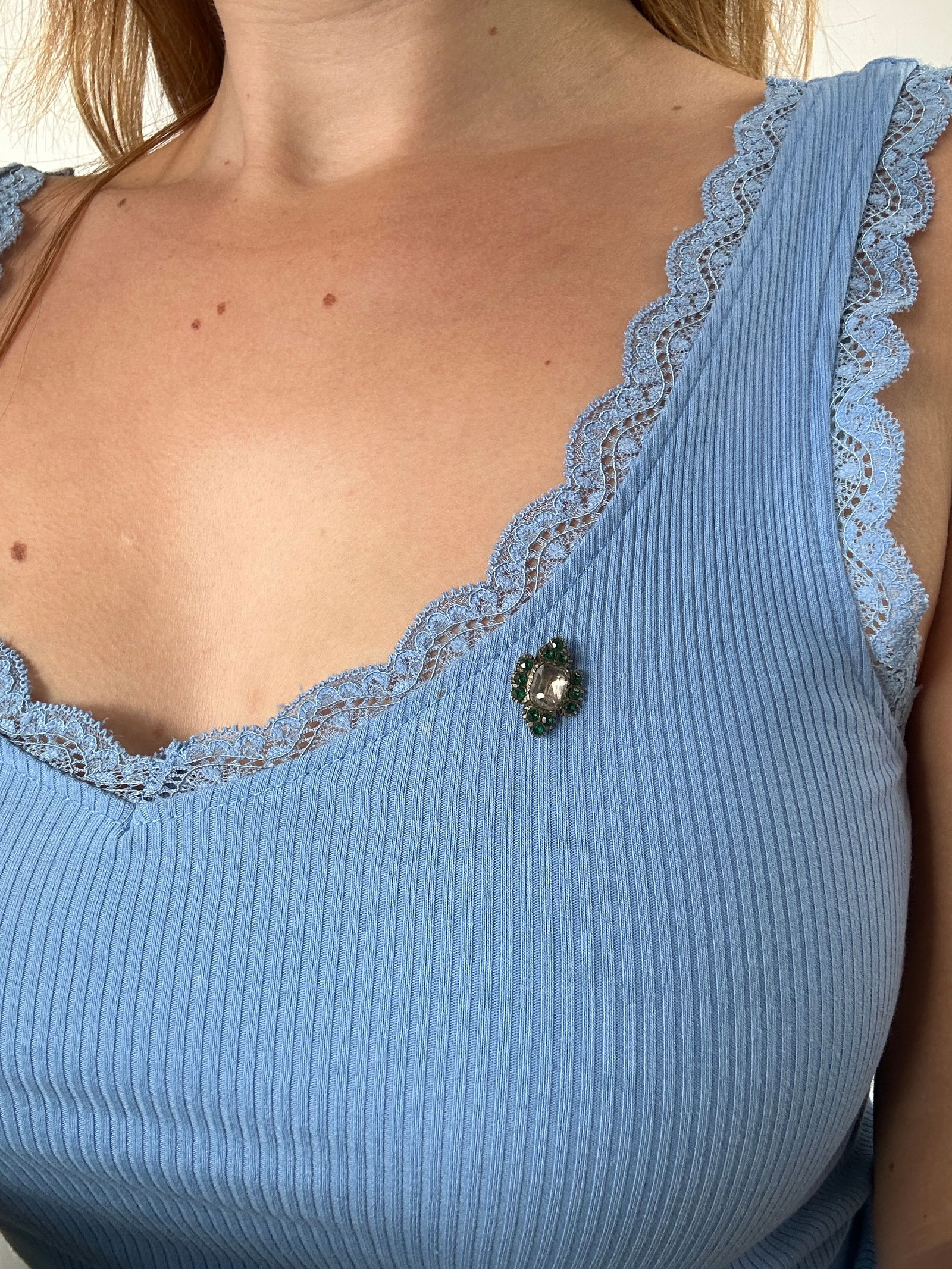 Antique Green and White Paste Brooch - 7