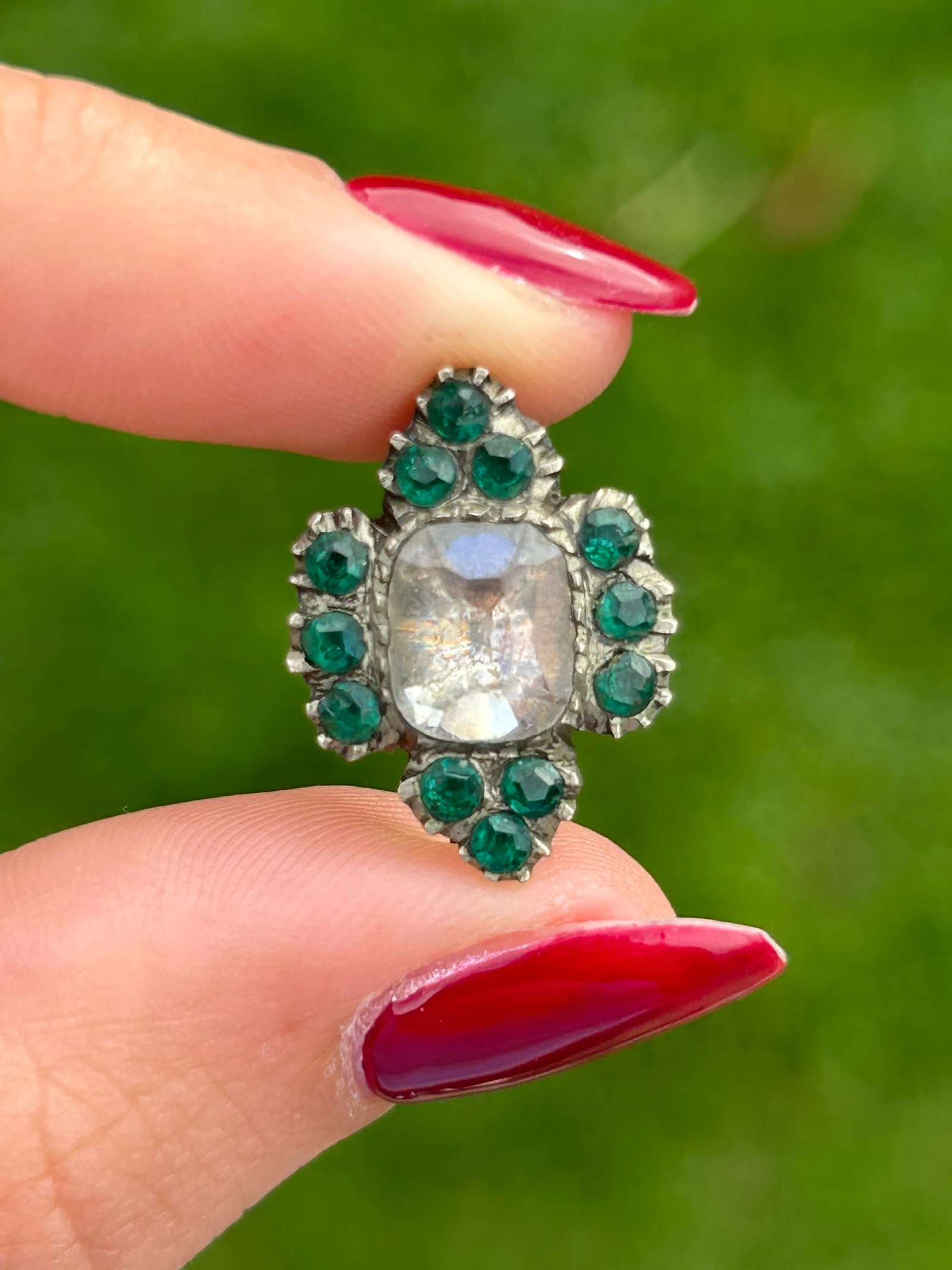 Antique Green and White Paste Brooch - 9