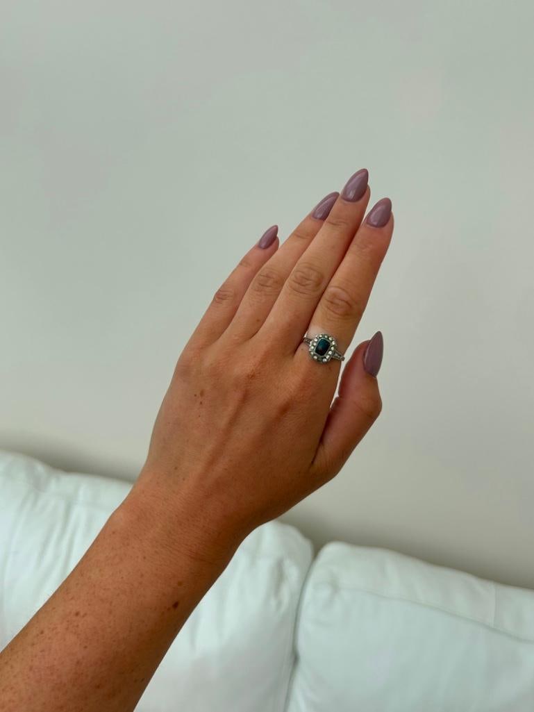 Art Deco Era 9ct Gold and Silver Bloodstone and Paste Ring - 3