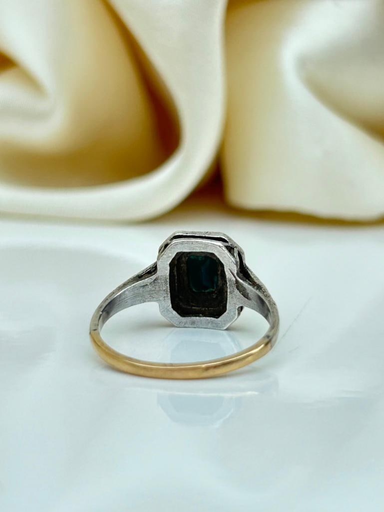 Art Deco Era 9ct Gold and Silver Bloodstone and Paste Ring - 7
