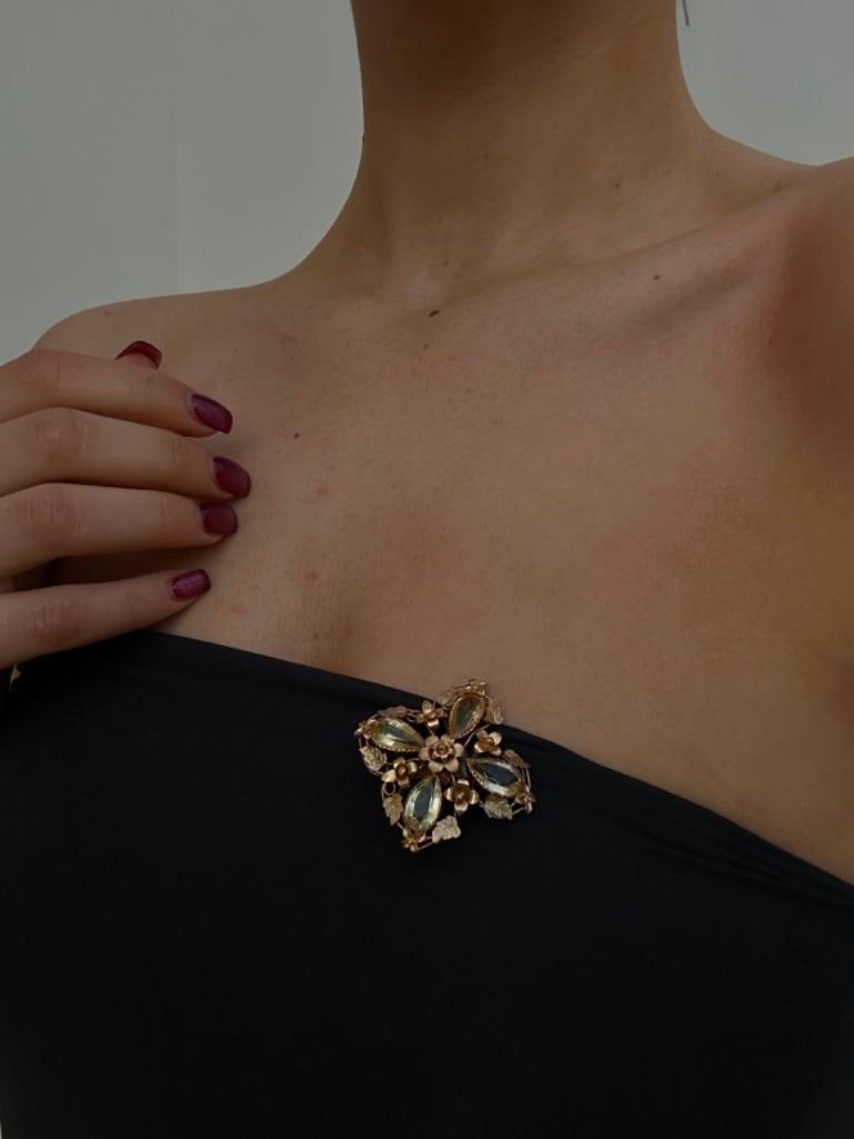 Antique Large Gold and Citrine Floral Brooch - 3