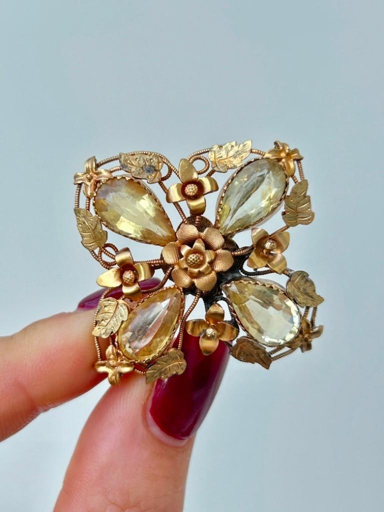 Antique Large Gold and Citrine Floral Brooch - 4