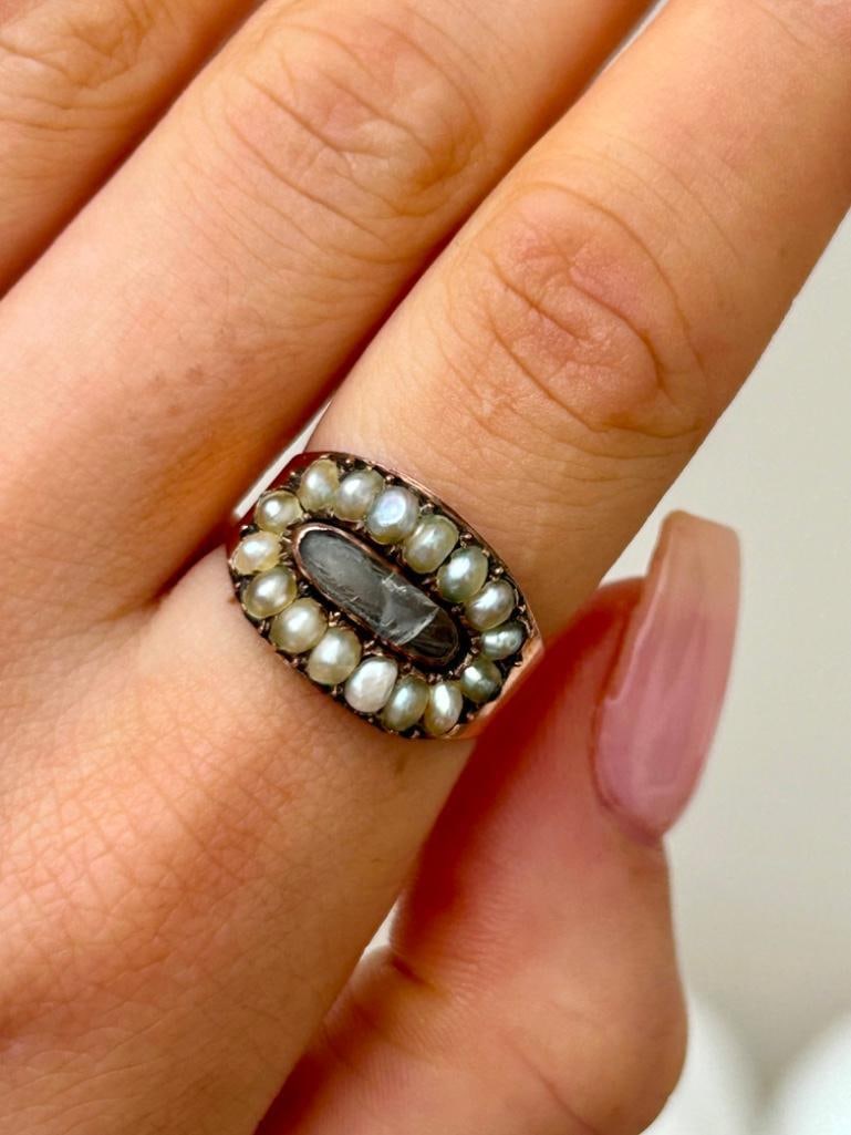 Chunky Georgian Era Pearl and Gold Locket Front Ring AF - 2