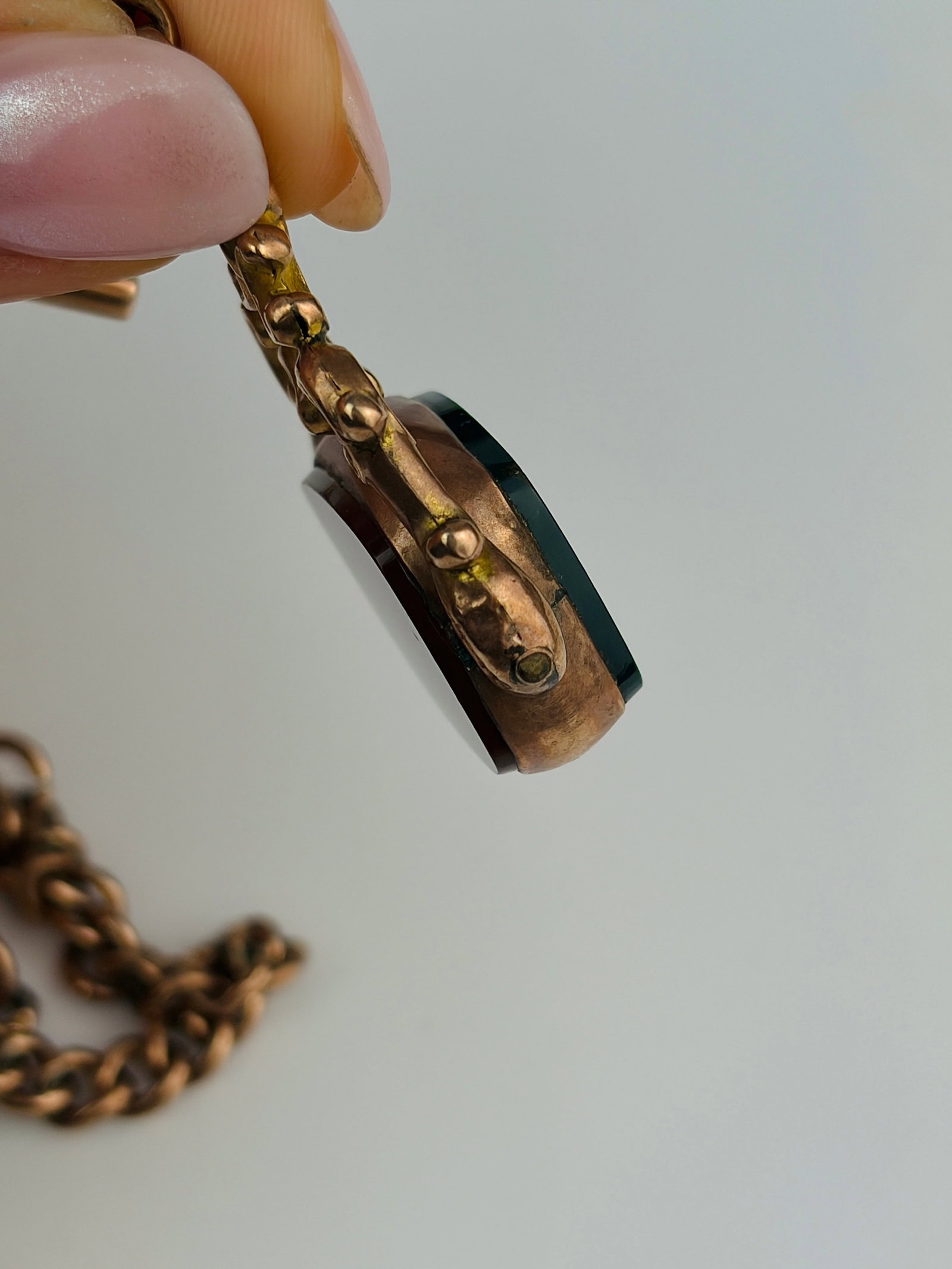 heavy chunky antique 9ct yellow gold double Albert chain with tbar , double dog clips , pendant - 6