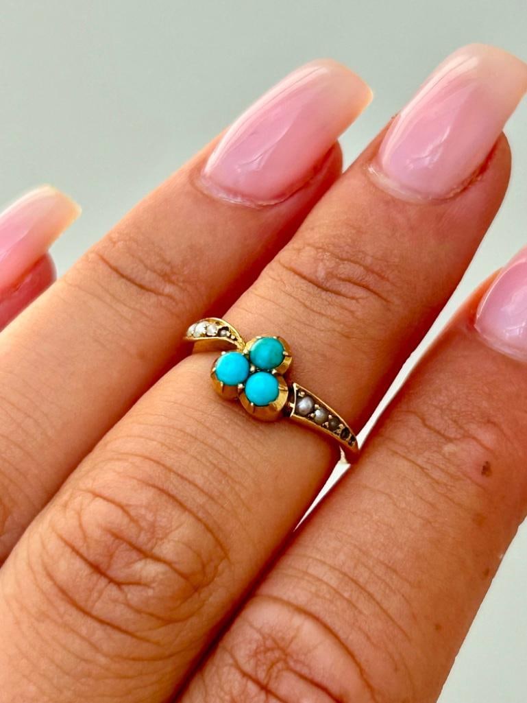 Antique 18ct Gold Sweet Turquoise Ring - 2