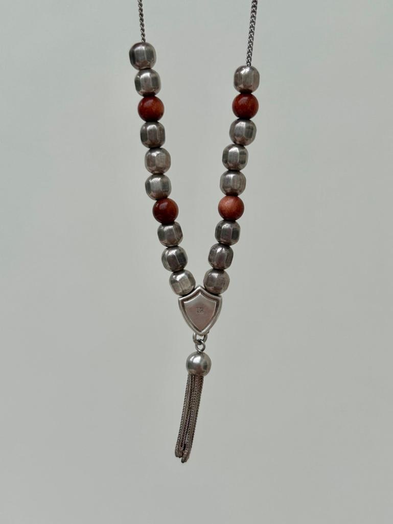 Silver and Gold Stone Beads Bracelet with Heart and Tassel - 2