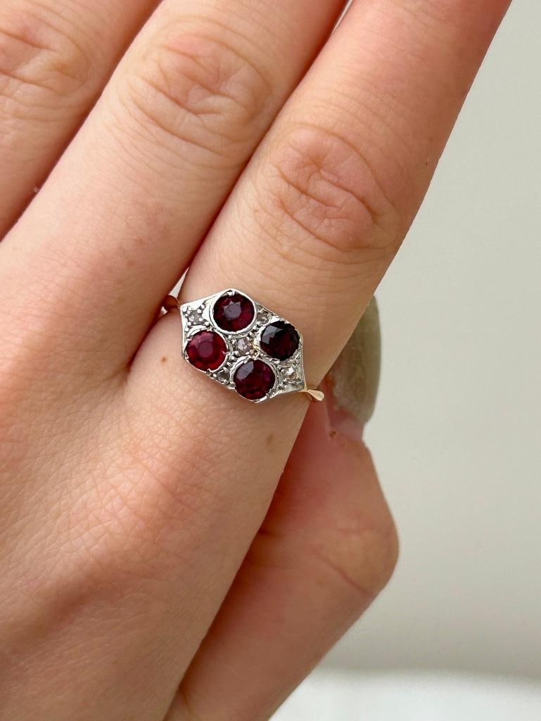Lovely Garnet and Diamond Gold Ring - 2