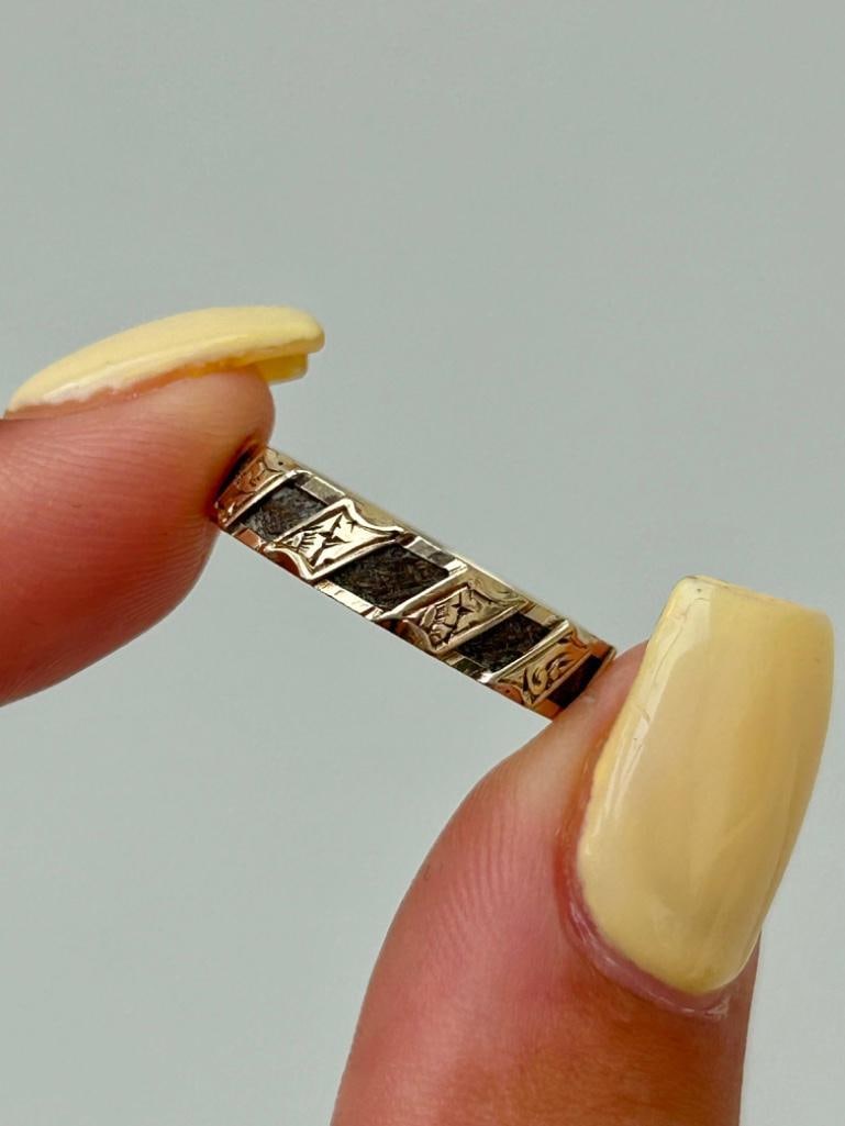 Antique c.1856 Inscribed Gold Hair Memorial Band Ring: Antique c.1856 Inscribed Gold Hair Memorial Band Ring precious and charming memorial ring inscription “S.A … 1865” measurements size UK L1/2 US 6 ba