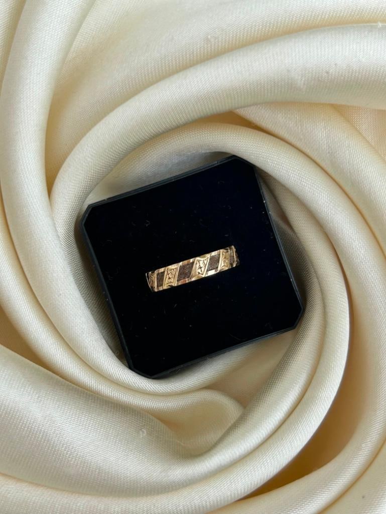 Antique c.1856 Inscribed Gold Hair Memorial Band Ring - 6