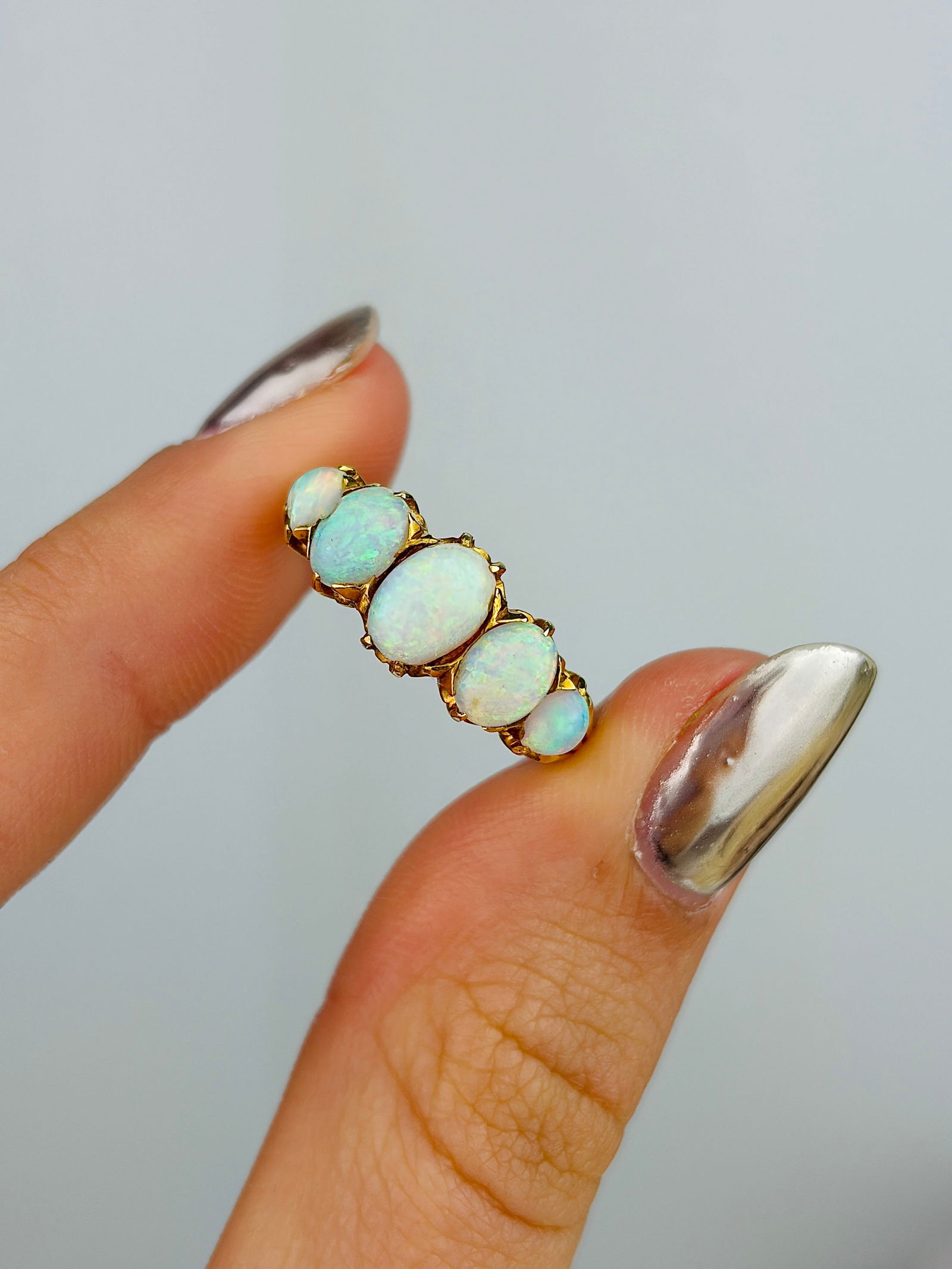 Antique 18ct Yellow Gold Opal 5 Stone Ring - 5