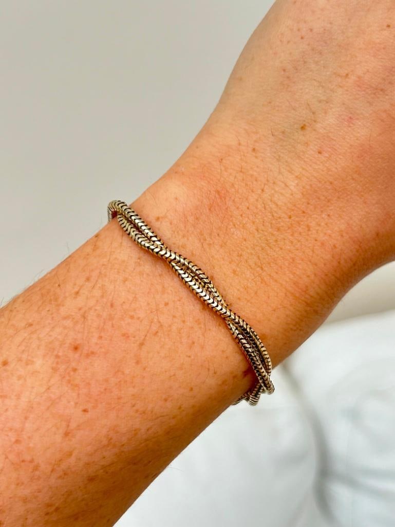 Outstanding Antique Snake Link Bracelet with Garnet and Pearl Locket Back Drop in Antique Fitted Box - 8