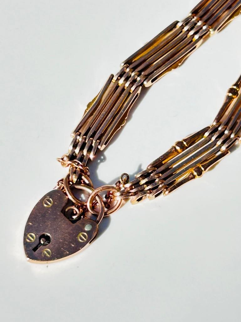 *Antique 9ct Gold Gate Bracelet with Heart Padlock - 3