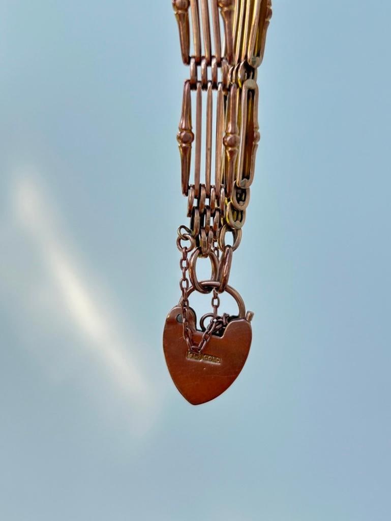 *Antique 9ct Gold Gate Bracelet with Heart Padlock - 7