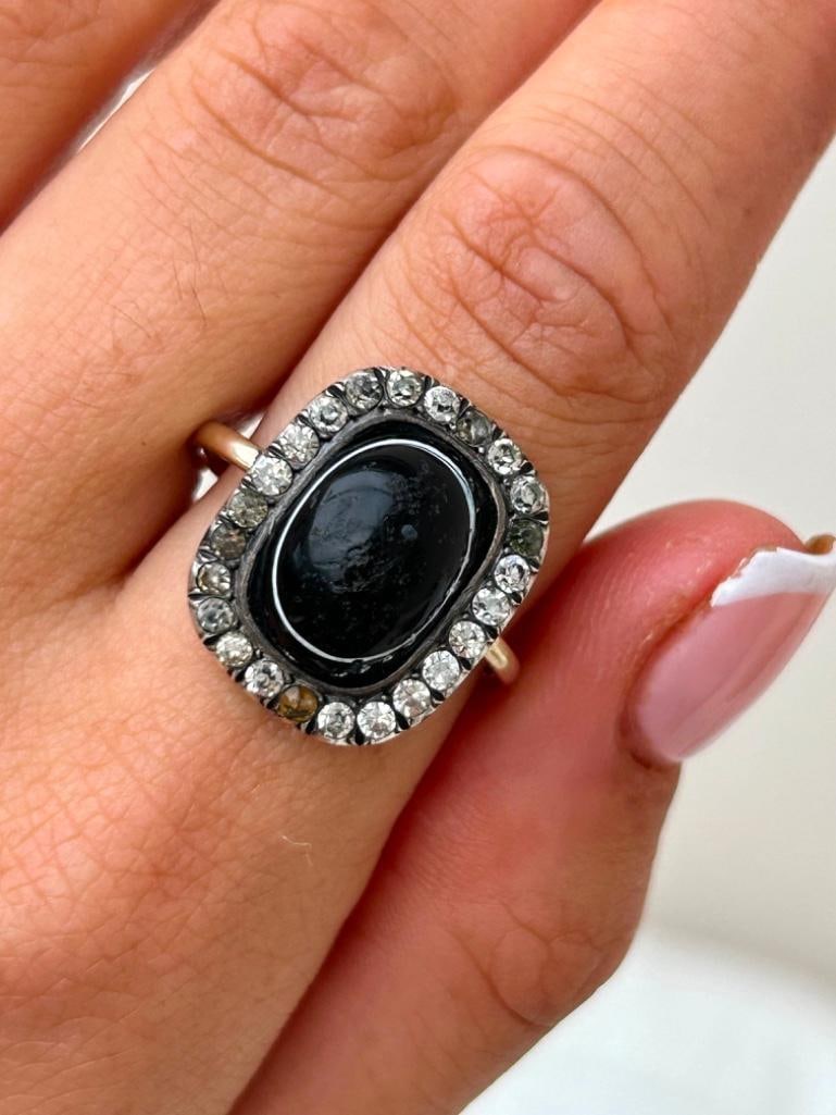 Antique Banded Agate and Paste Halo 9ct Gold Ring - 2