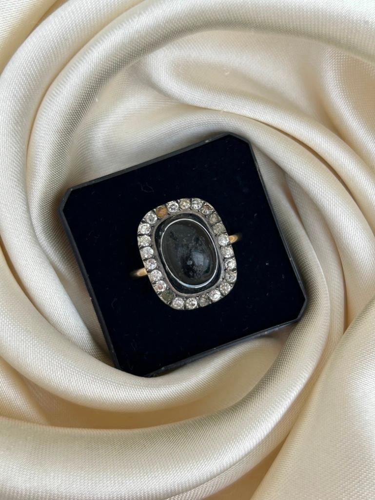 Antique Banded Agate and Paste Halo 9ct Gold Ring - 5