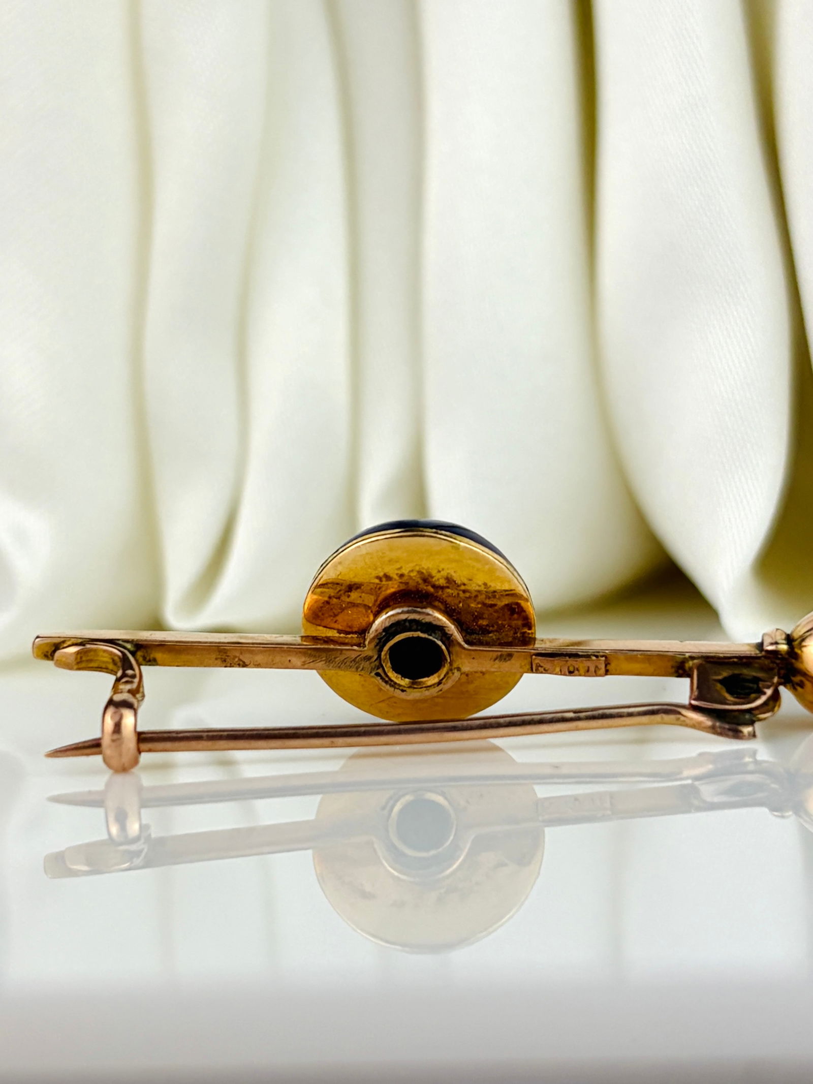 Antique 9ct Gold Blue Enamel, Rose Cut Diamond and Pearl Star Brooch - 4